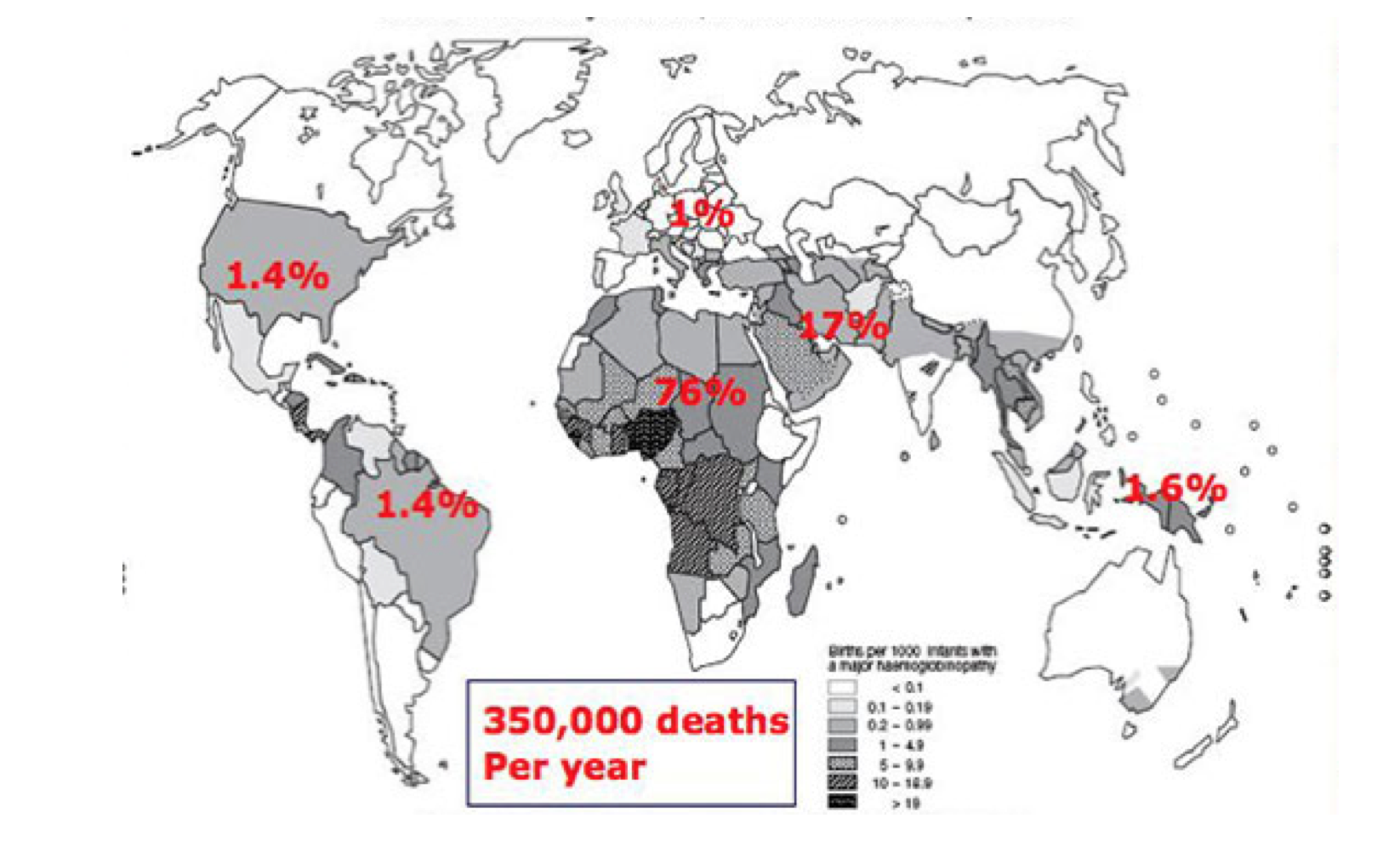 A map of regions with sickle cell disease.